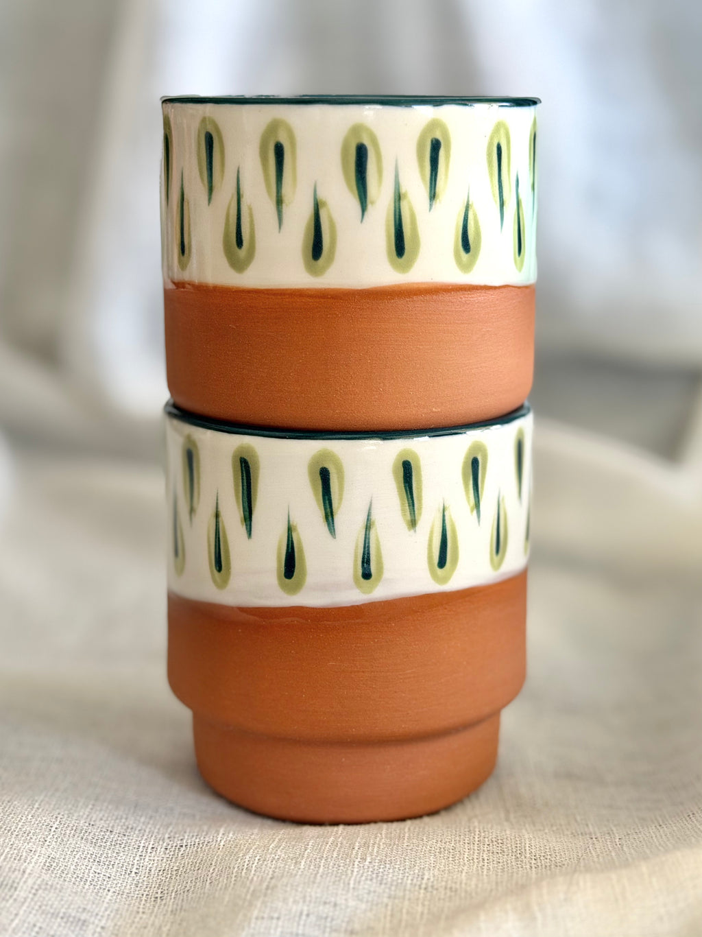 8oz Stacking Cups (Set of 2) - Green Teardrop