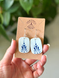 Rectangle Earrings - White + Blue