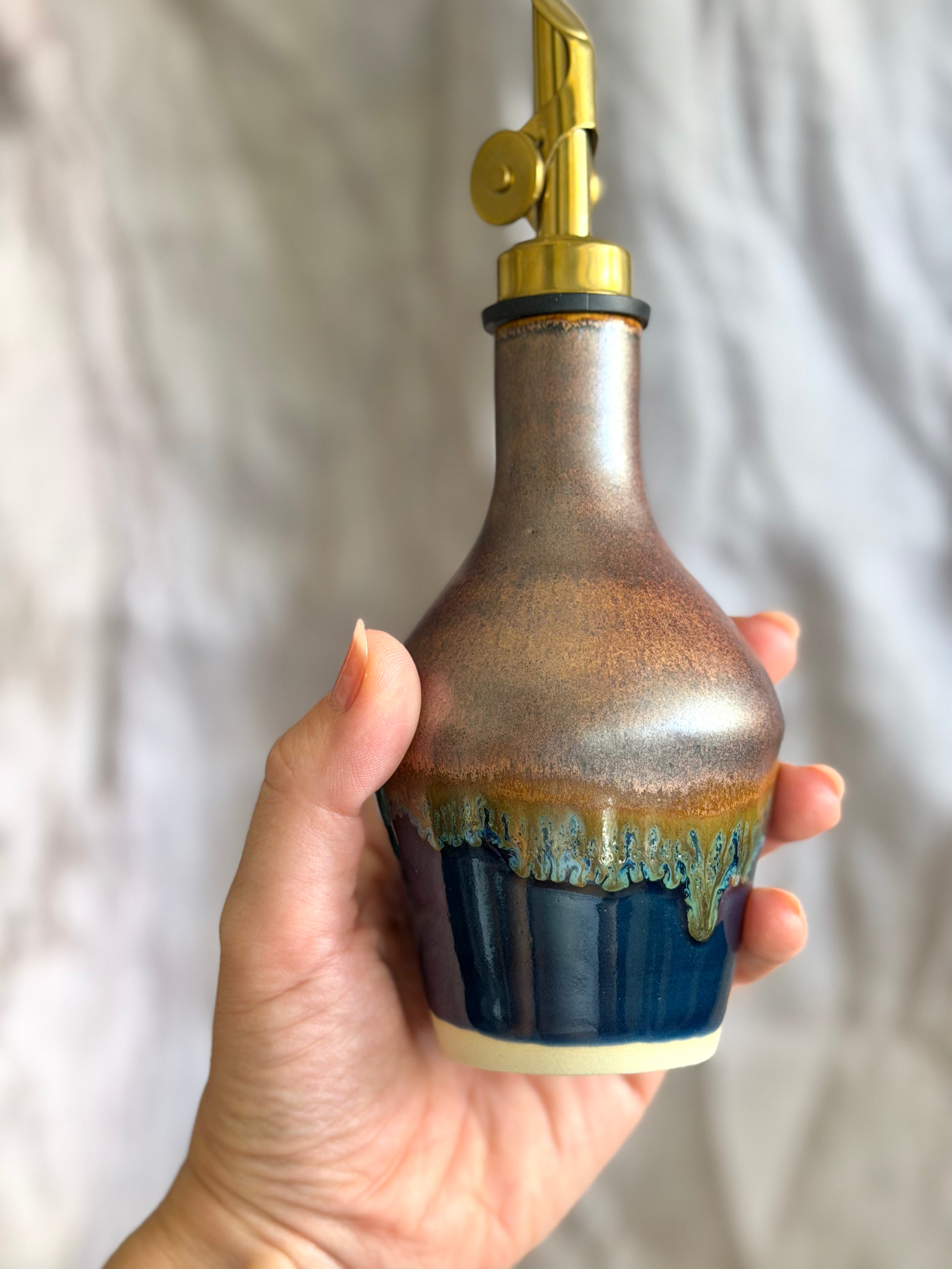Mini Olive Oil Bottle - Copper + Deep Blue