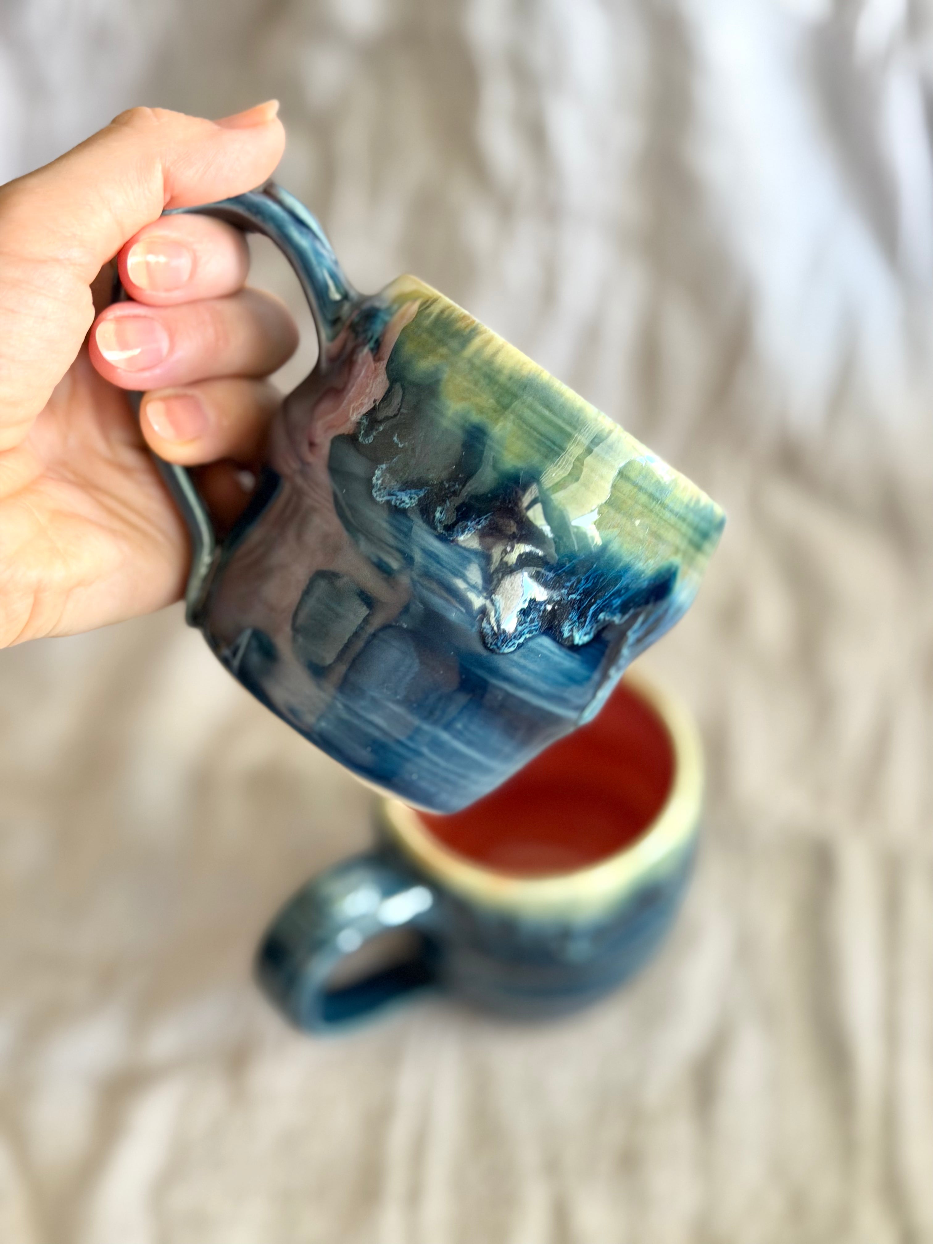 8oz Mug - Deep Blue + Red