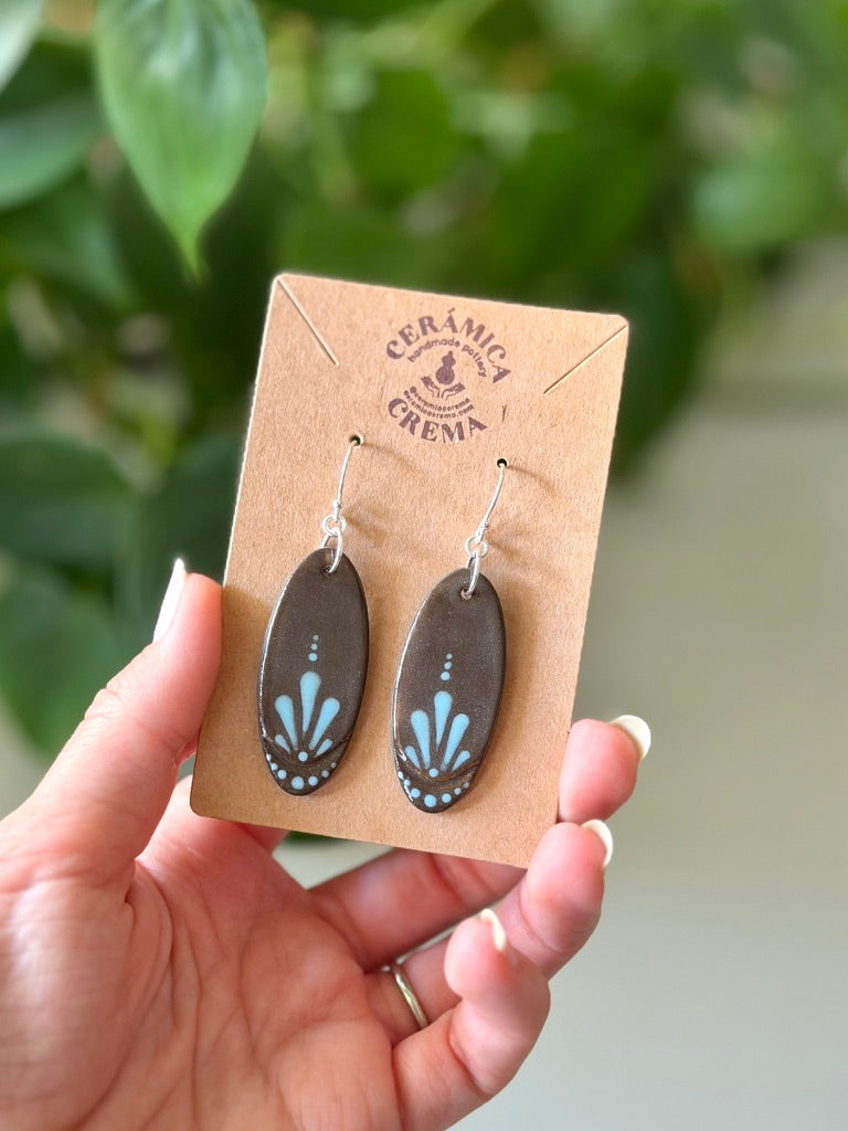 Oval Earrings - Brown + Baby Blue