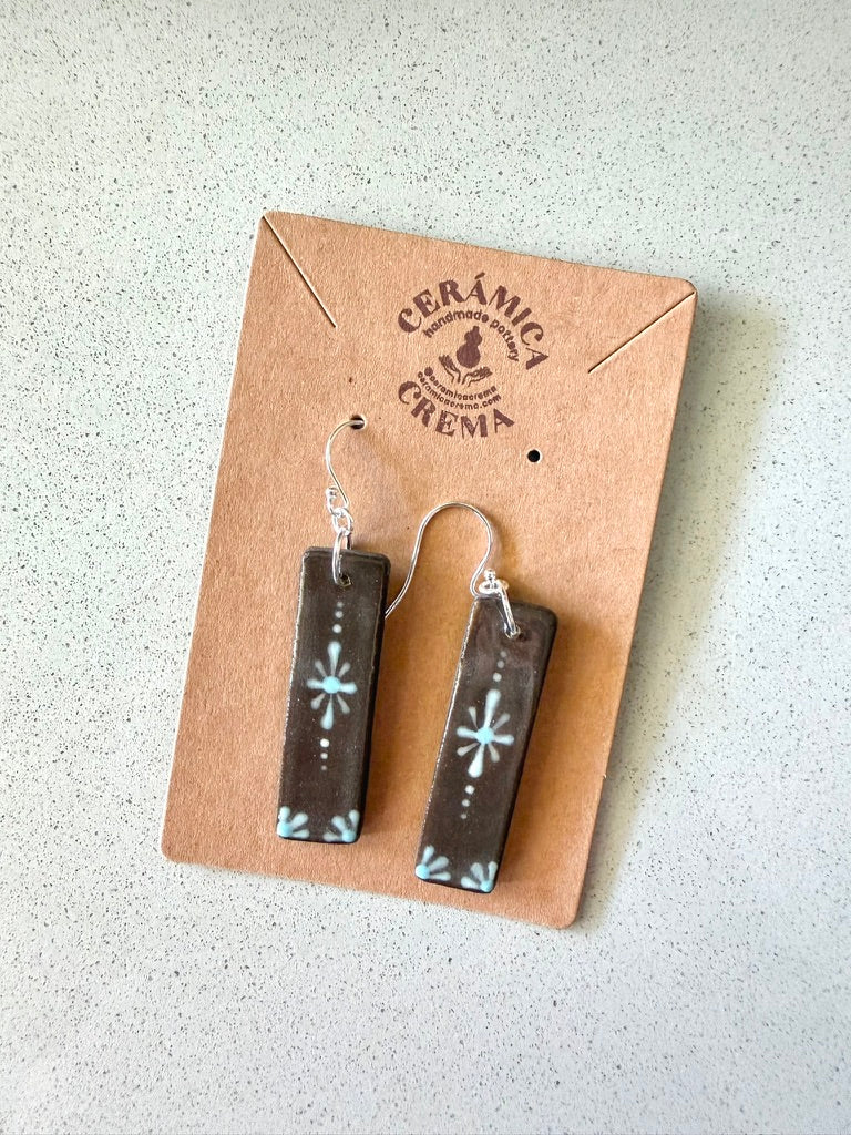 Long Rectangle Earrings - Brown + Baby Blue