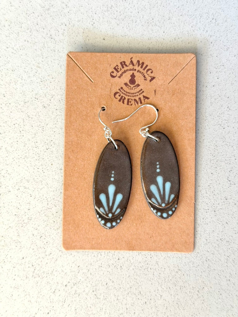 Oval Earrings - Brown + Baby Blue