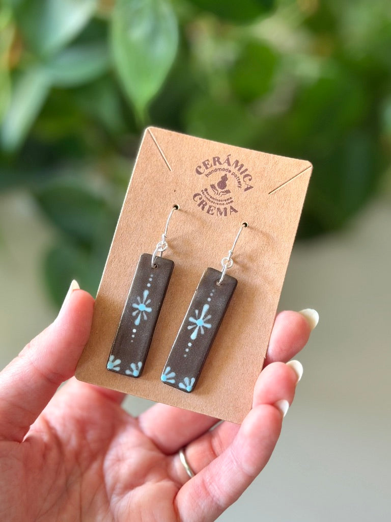 Long Rectangle Earrings - Brown + Baby Blue