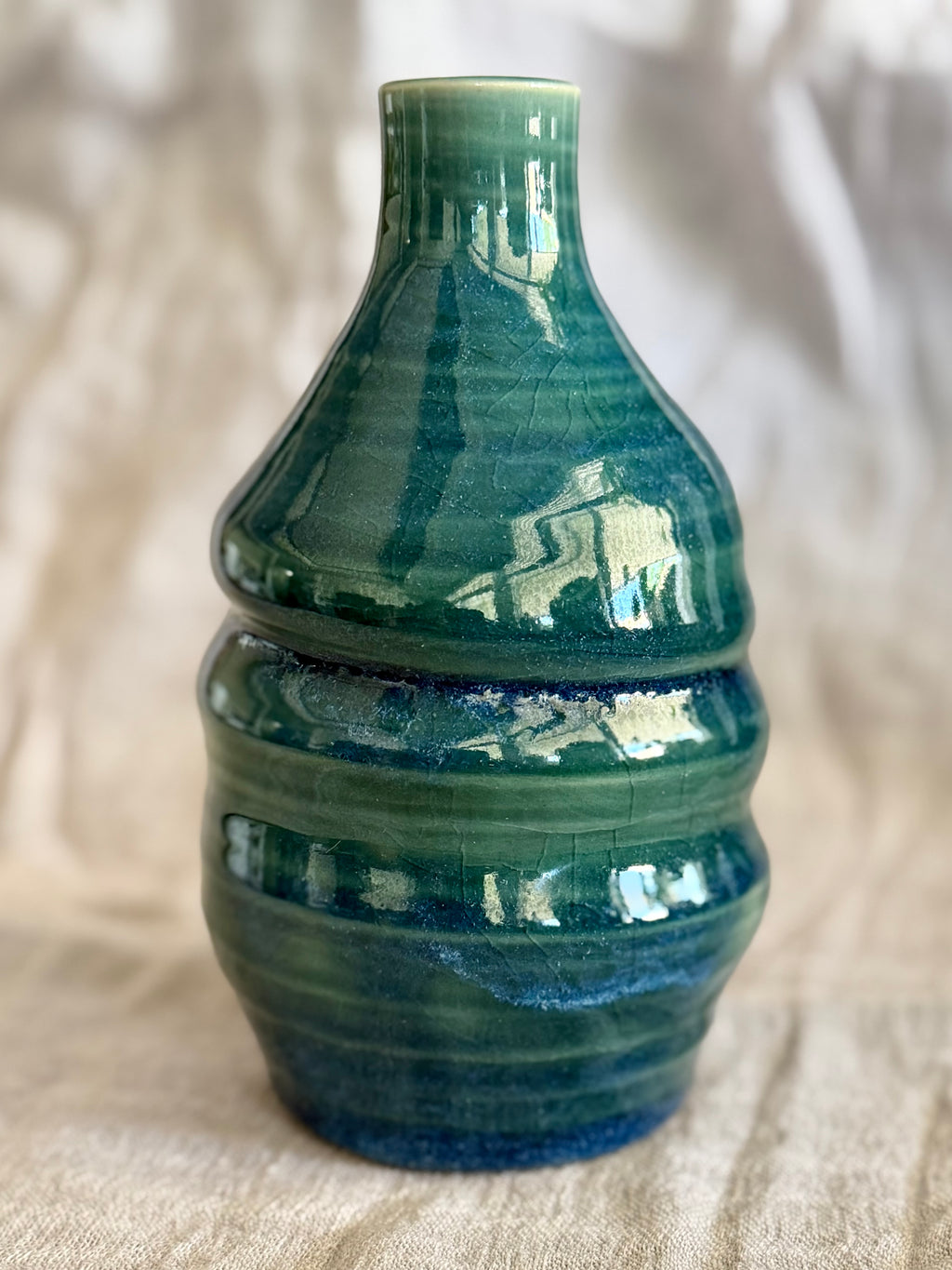 Olive Oil Bottle - Blue Green Crackle