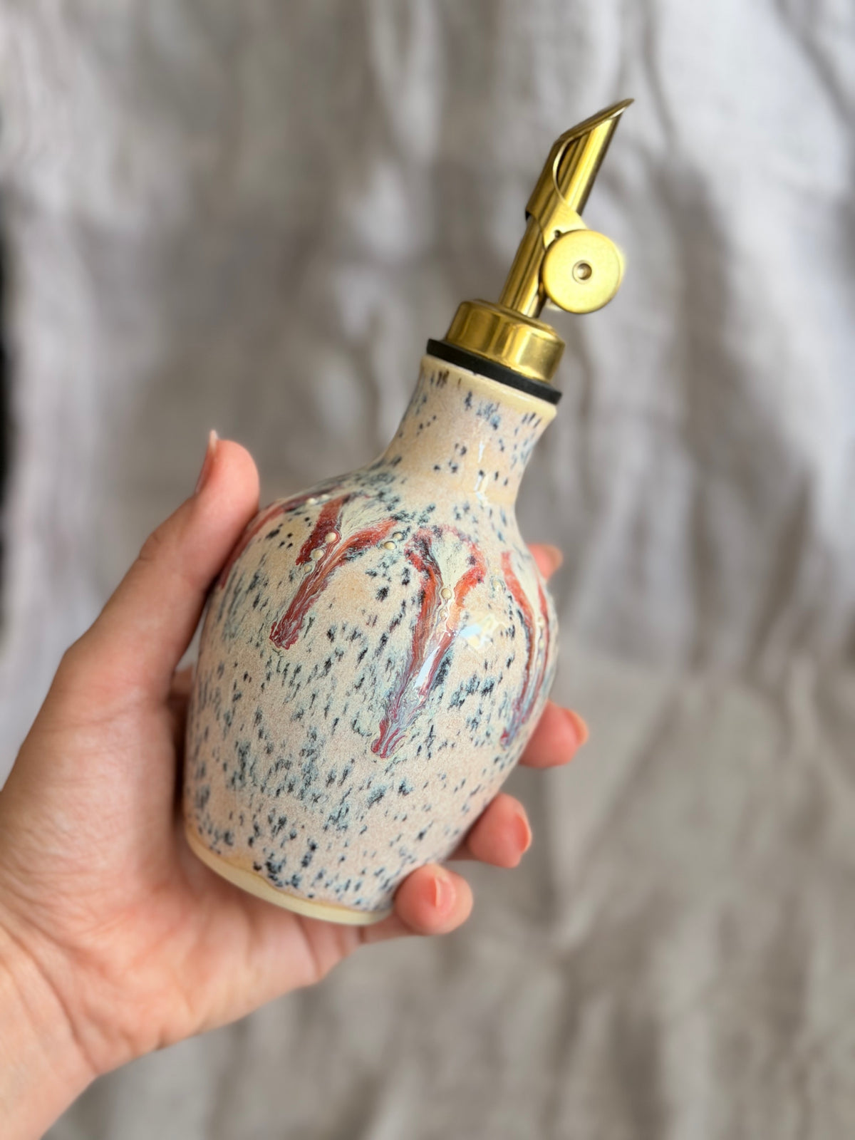 Mini Olive Oil Bottle - Pink + Speckled Blue