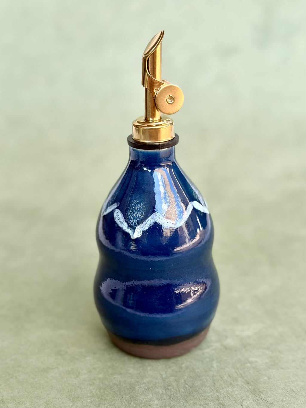 Olive Oil Bottle - Deep Blue + White Line