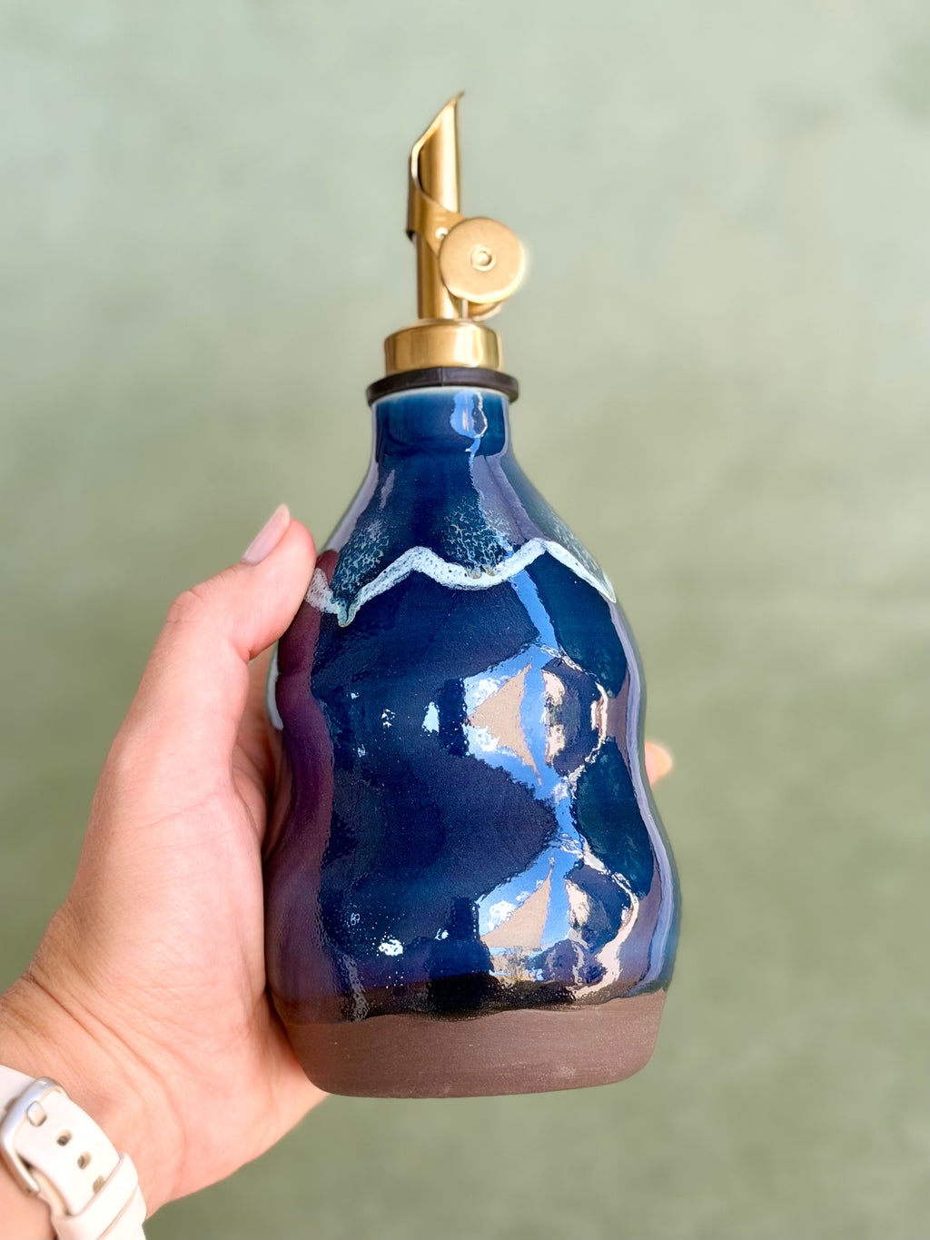 Olive Oil Bottle - Deep Blue + White Line