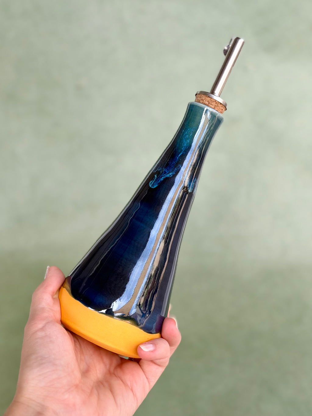 Olive Oil Bottle - Deep Blue + Cantaloupe