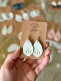 Pointed Teardrop Earrings - White + Sage