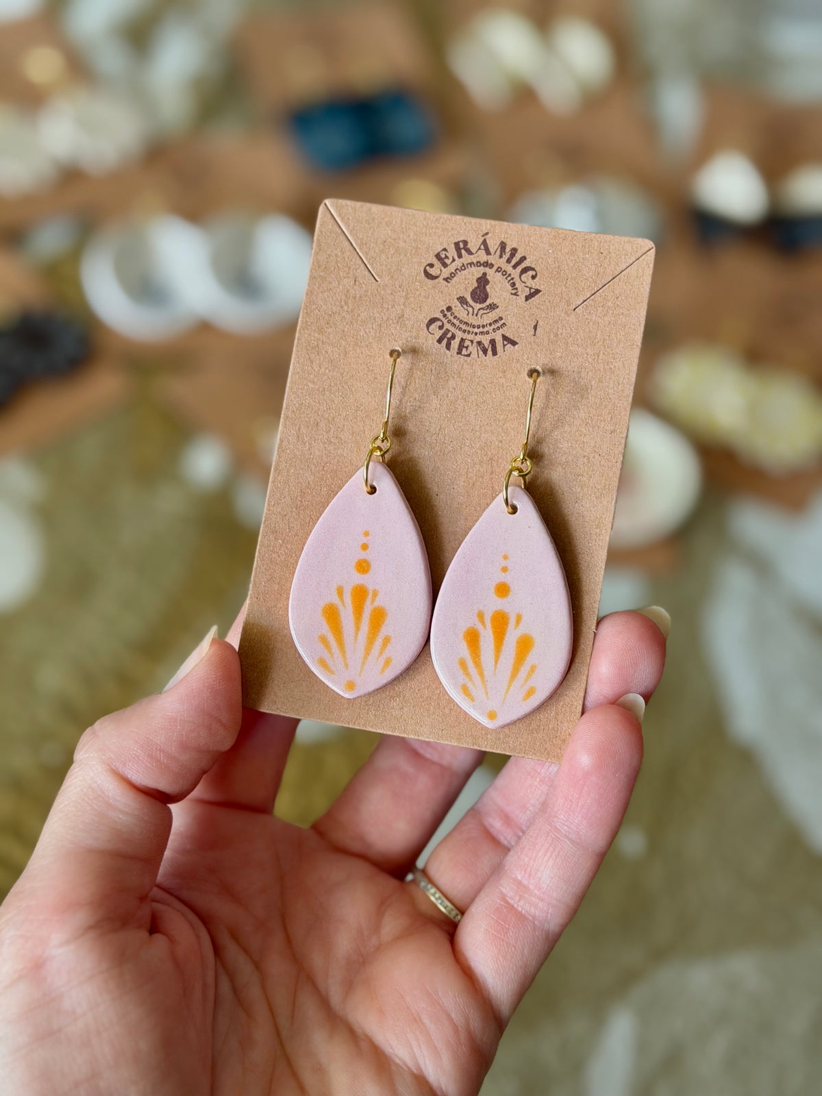 Pointed Teardrop Earrings - Pink + Orange