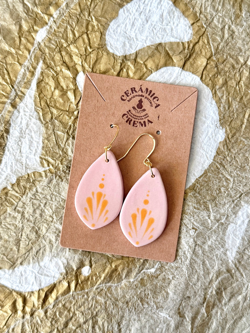 Pointed Teardrop Earrings - Pink + Orange