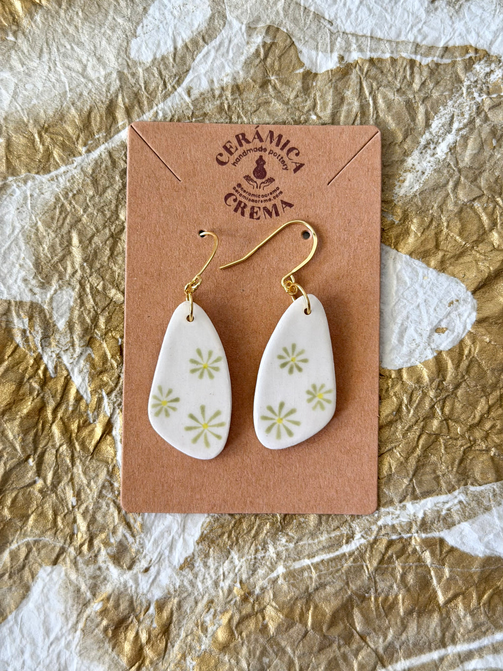 Pebble Earrings - White + Sage Daisy