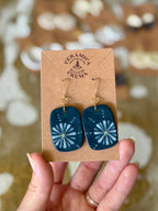 Rectangle Earrings - Teal + White Flower