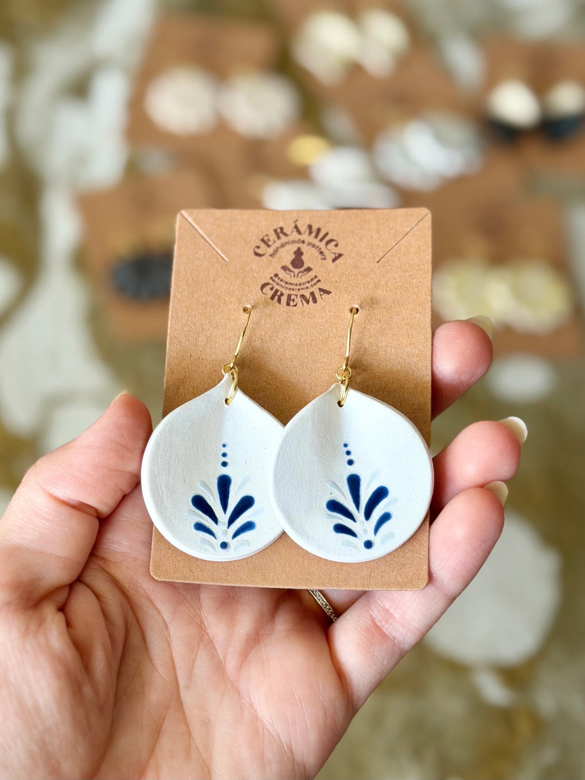Petal Earrings - White + Blue