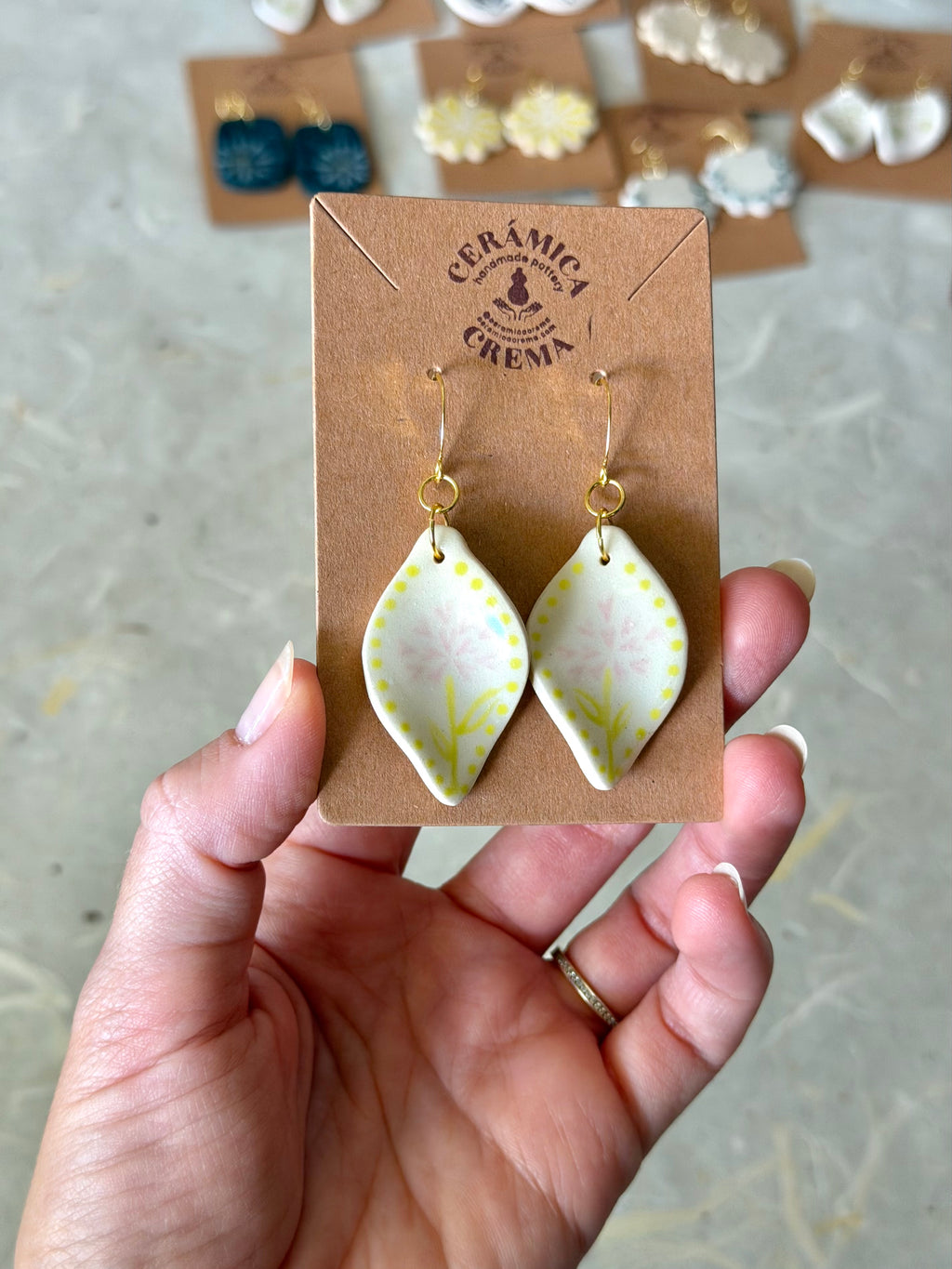 Leaf Earrings - Pink Flower