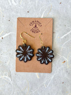Scalloped Earrings - Brown + Baby Blue Flower
