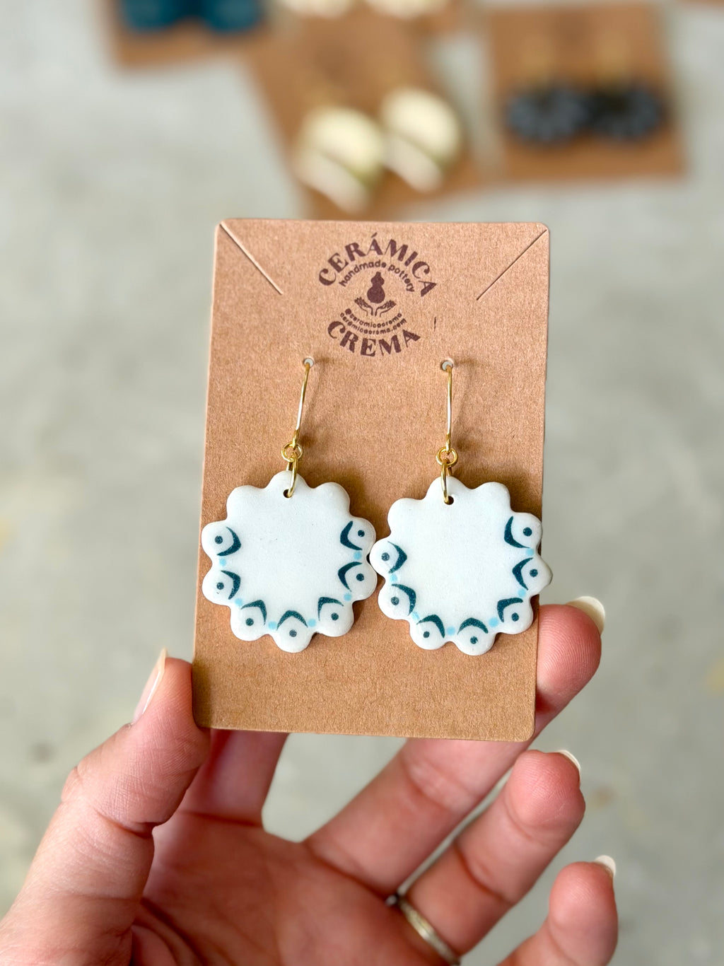 Scalloped Earrings - White + Blue