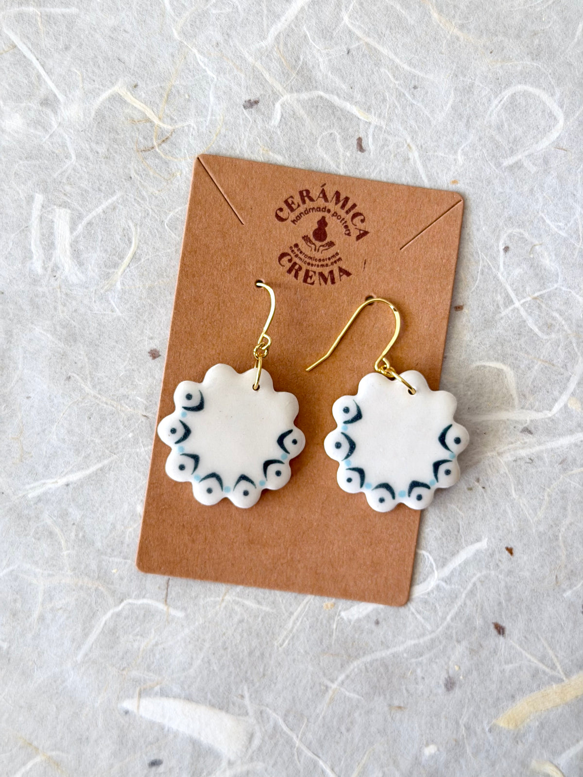 Scalloped Earrings - White + Blue