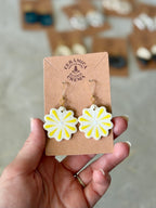 Scalloped Earrings - White + Yellow Flower