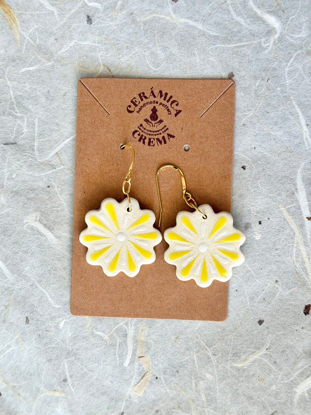 Scalloped Earrings - White + Yellow Flower