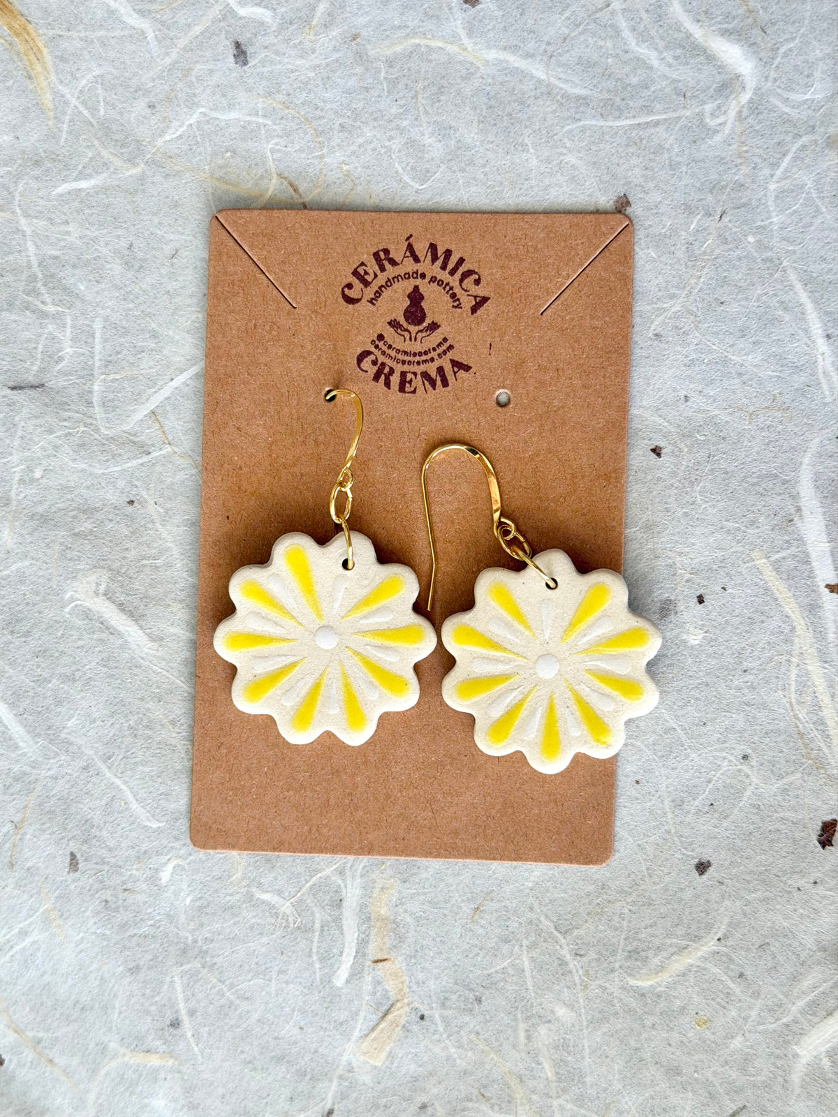 Scalloped Earrings - White + Yellow Flower