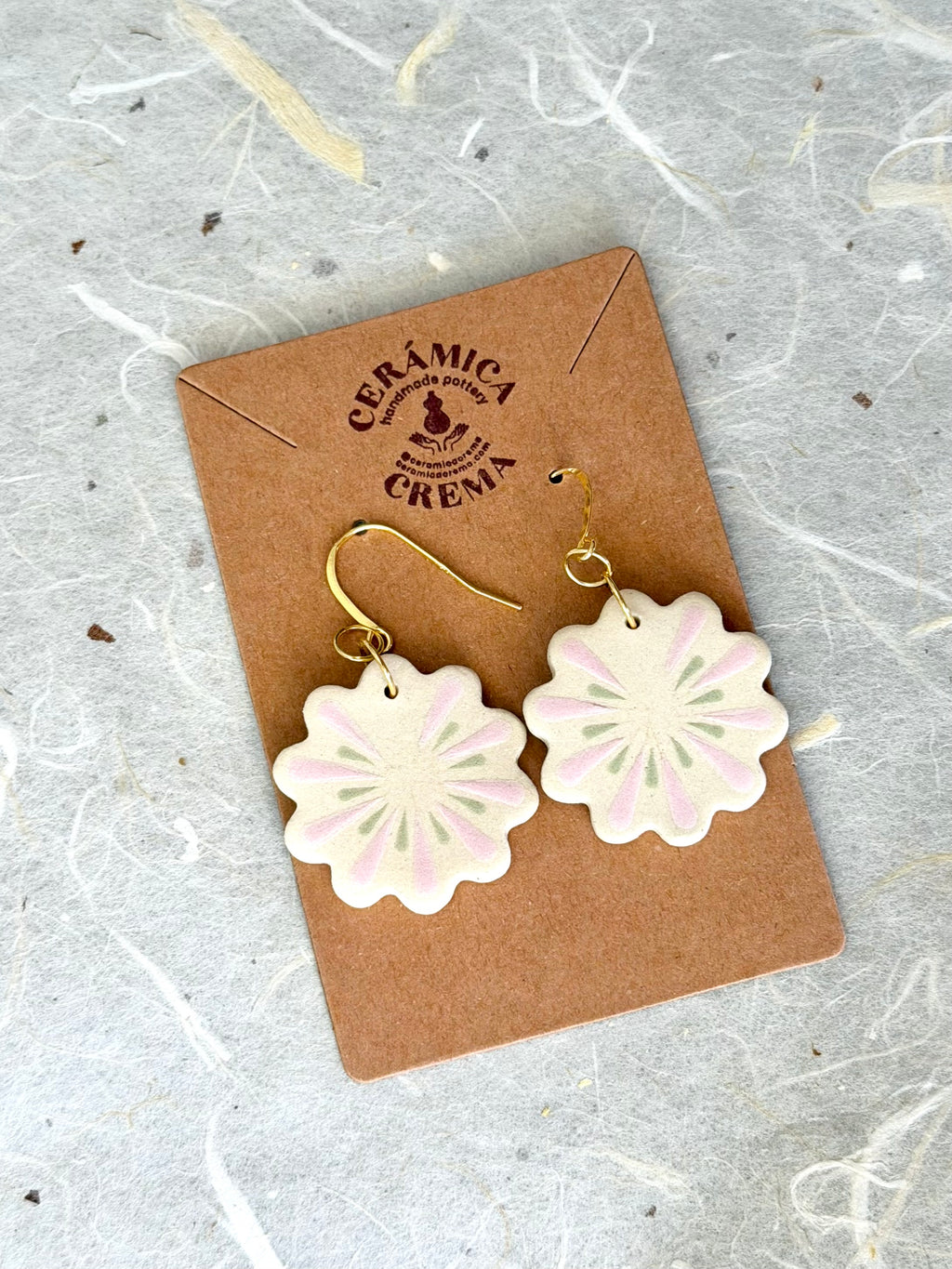 Scalloped Earrings - Pink + Sage Flower