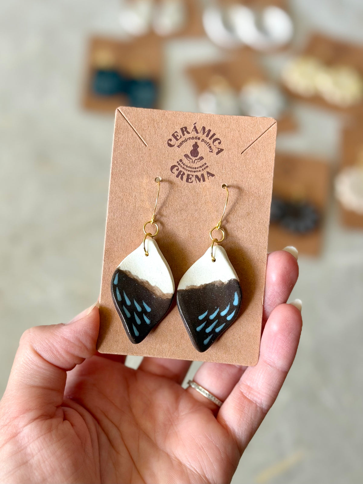 Leaf Earrings - Brown + Baby Blue