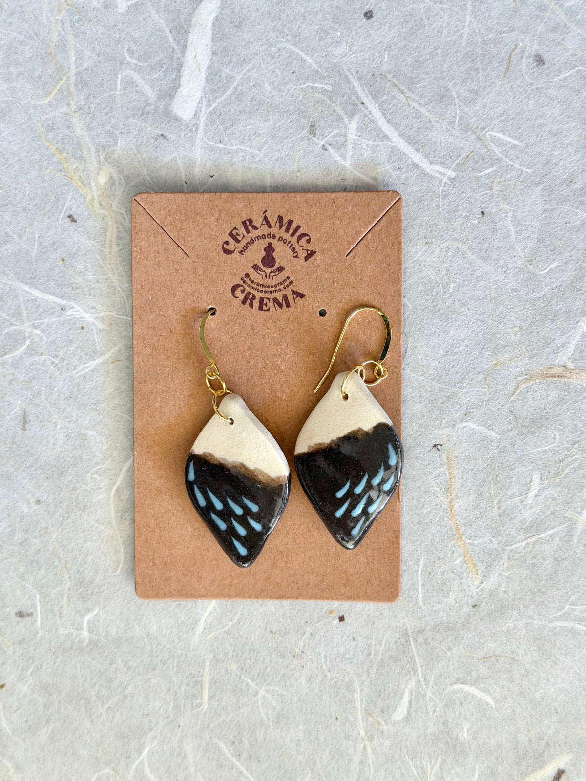 Leaf Earrings - Brown + Baby Blue