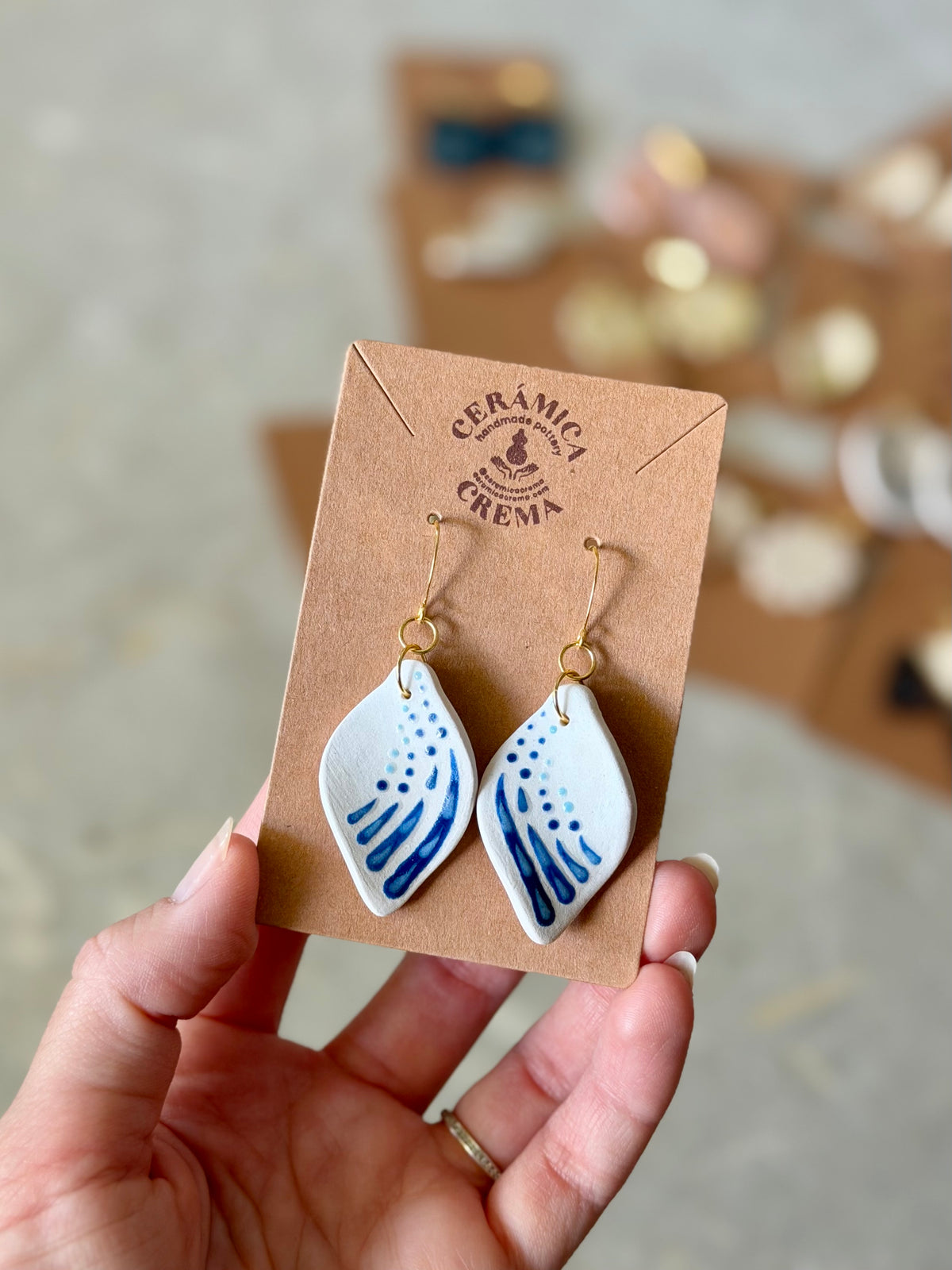 Leaf Earrings - White + Blue