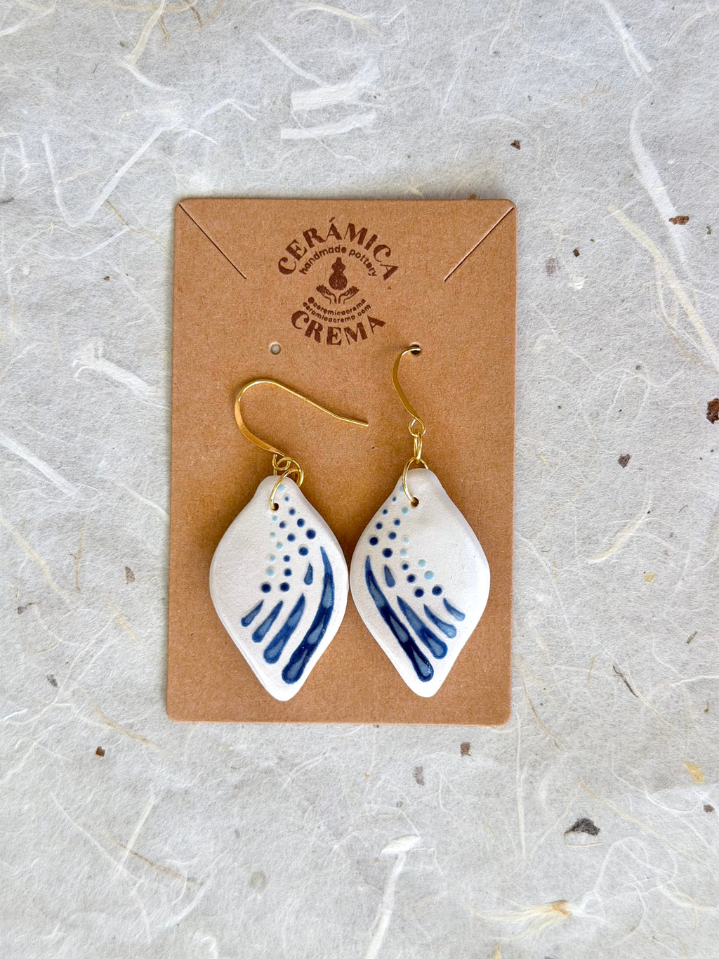 Leaf Earrings - White + Blue