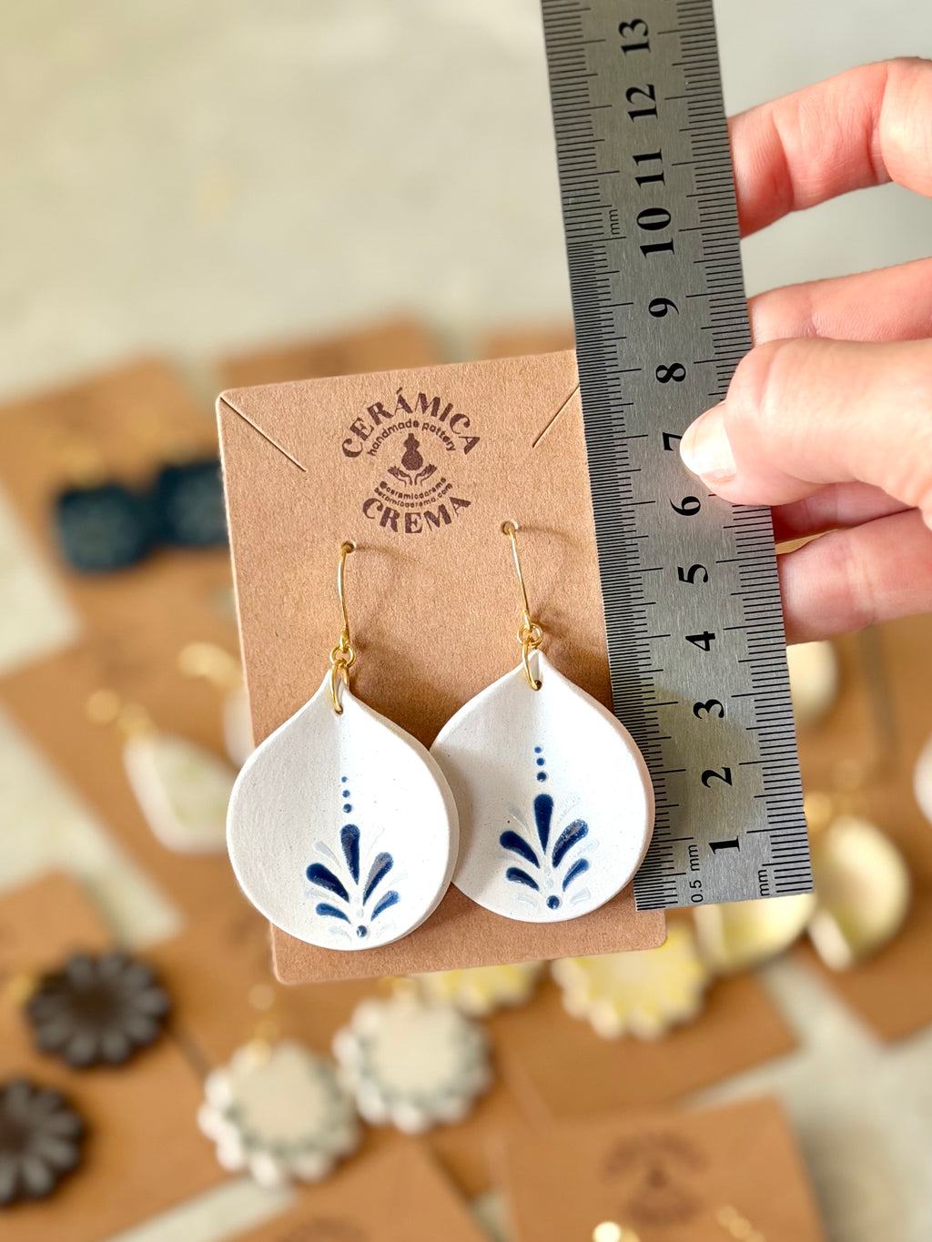 Petal Earrings - White + Blue