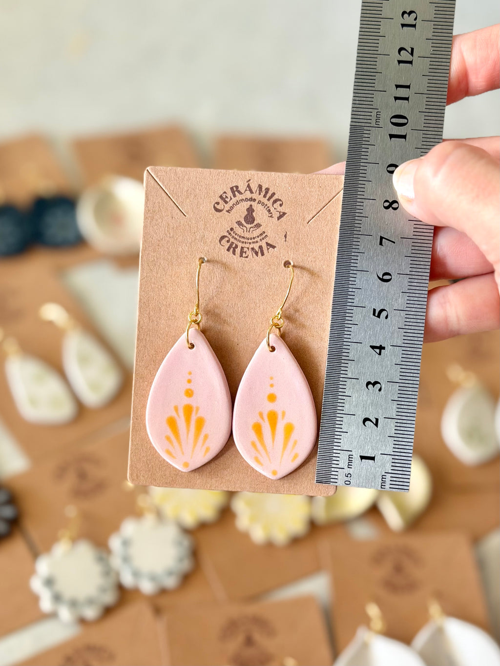 Pointed Teardrop Earrings - Pink + Orange