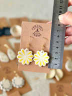 Scalloped Earrings - White + Yellow Flower