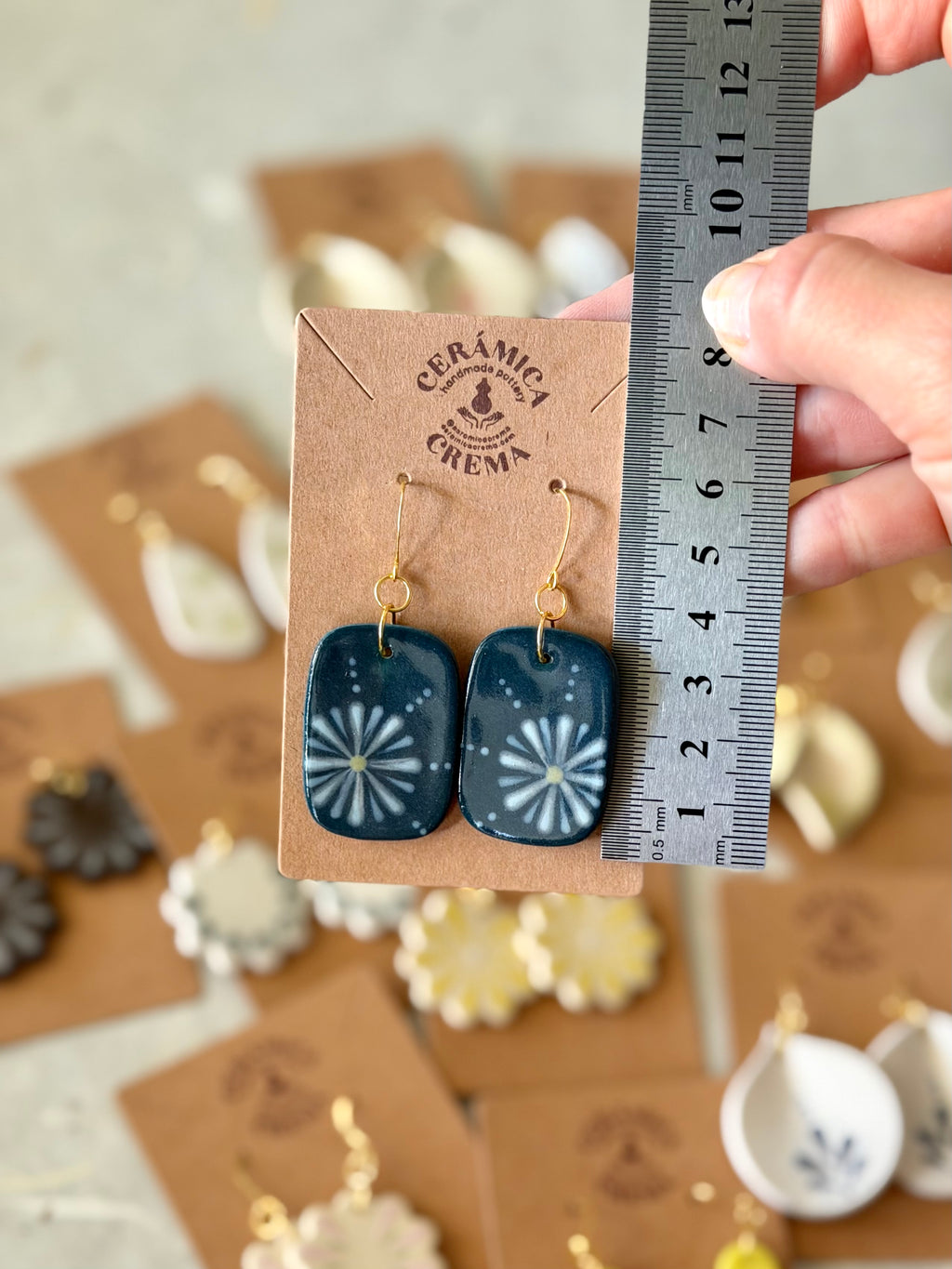Rectangle Earrings - Teal + White Flower
