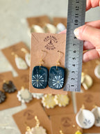 Rectangle Earrings - Teal + White Flower
