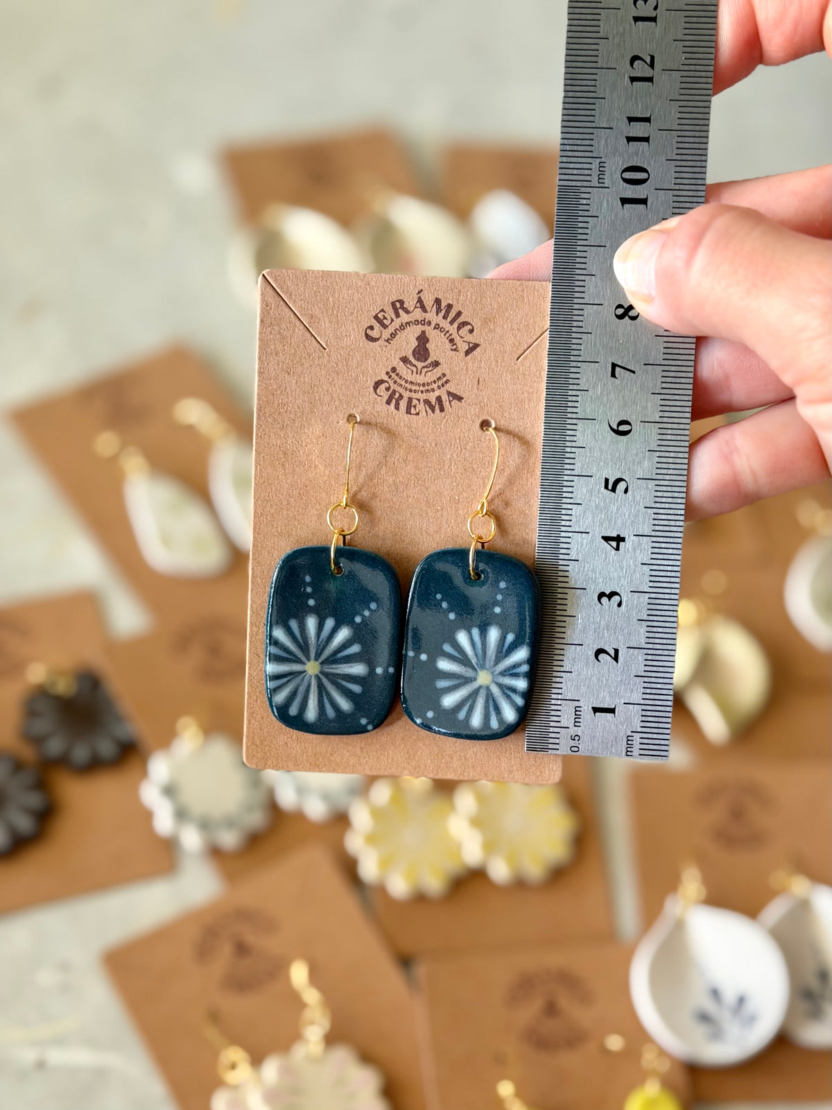 Rectangle Earrings - Teal + White Flower