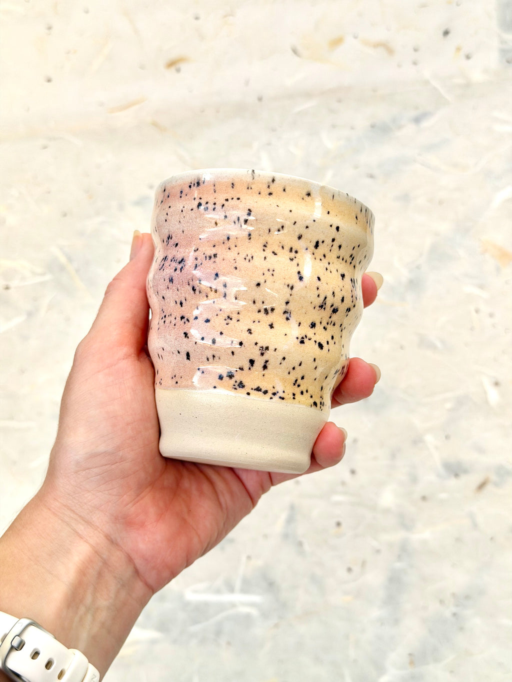 Wavy Cup - Blue Speckled Blush + White
